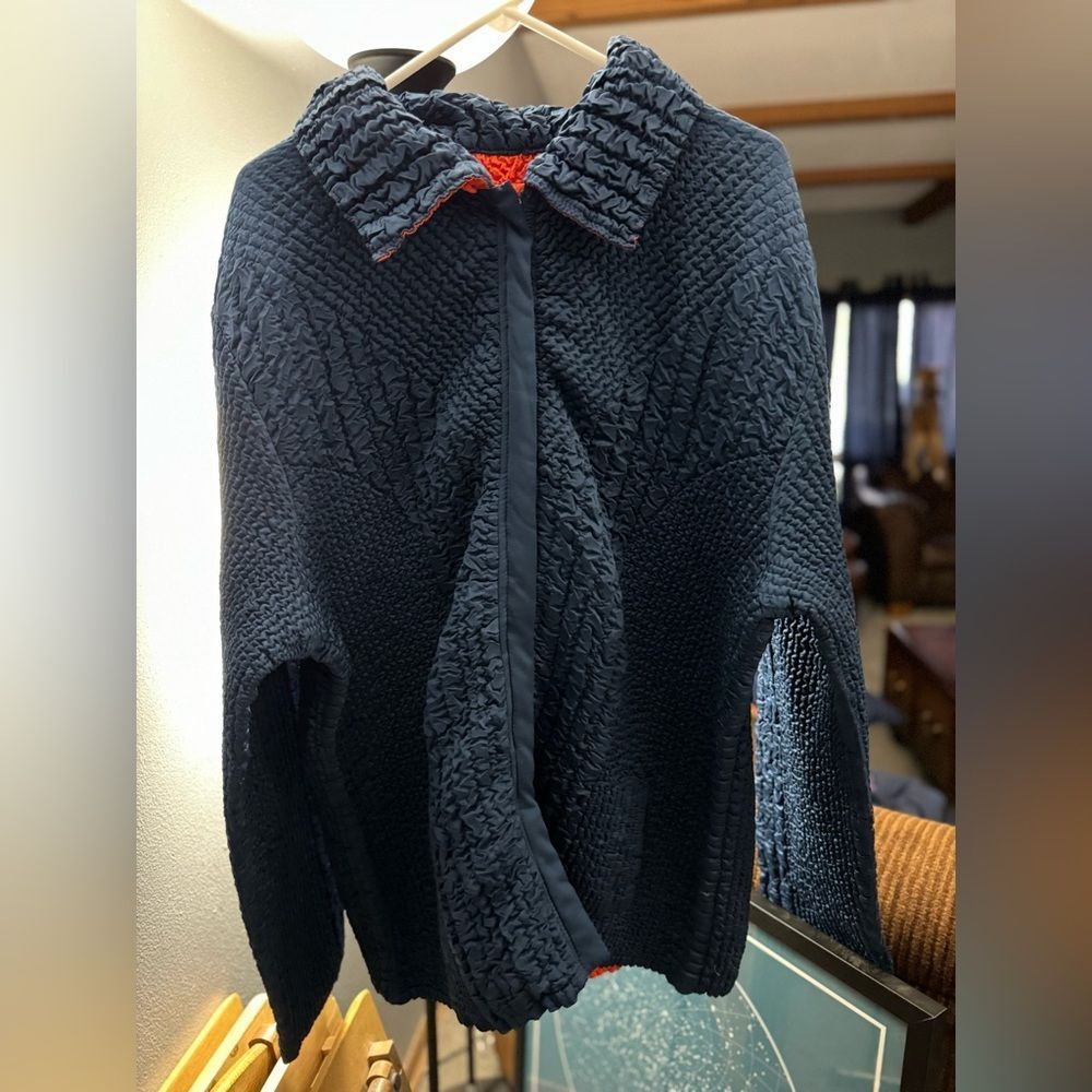 Women's Navy Textured Zip-Front Jacket